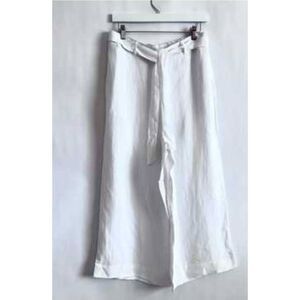 Halston cropped wide leg NWT white linen blend elastic waist tie belt size xl  p